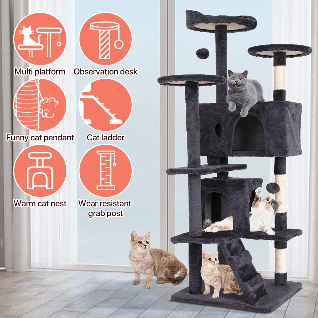 Torre Rascadora KovaPets Premium: Centro de Entretenimiento de Madera y Sisal Natural (4 Niveles)