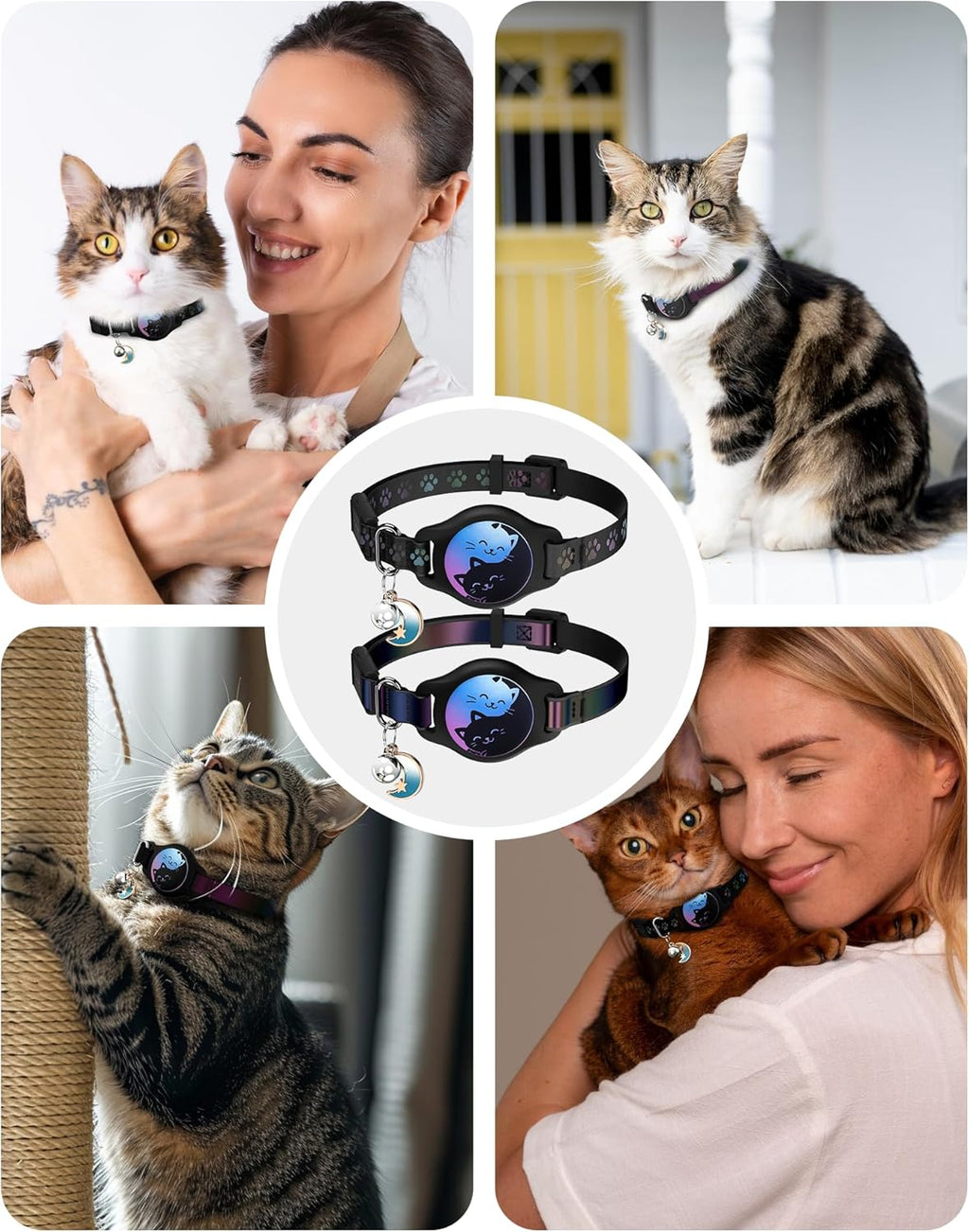 Paquete Doble: Collar KovaPets para Gato con Soporte para Apple AirTag y Broche de Seguridad(8-11")