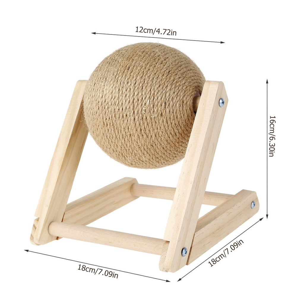 Pelota rascadora de sisal natural para gatos con hierba gatera - Poste rascador interactivo de madera maciza (7x7x6,3 pulgadas) con pelota giratoria para gatos y gatitos de interior