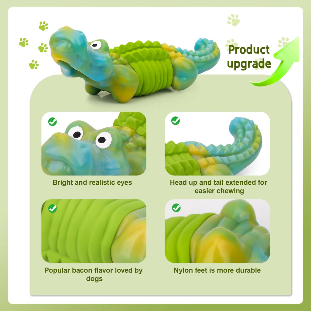Cocodrilo Masticador KovaPets: Juguete Indestructible con Sabor a Tocino para Mordidas Extremas
