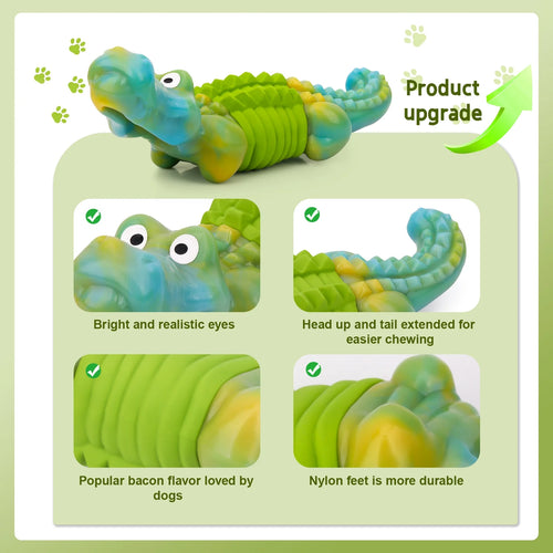 Cocodrilo Masticador KovaPets: Juguete Indestructible con Sabor a Tocino para Mordidas Extremas