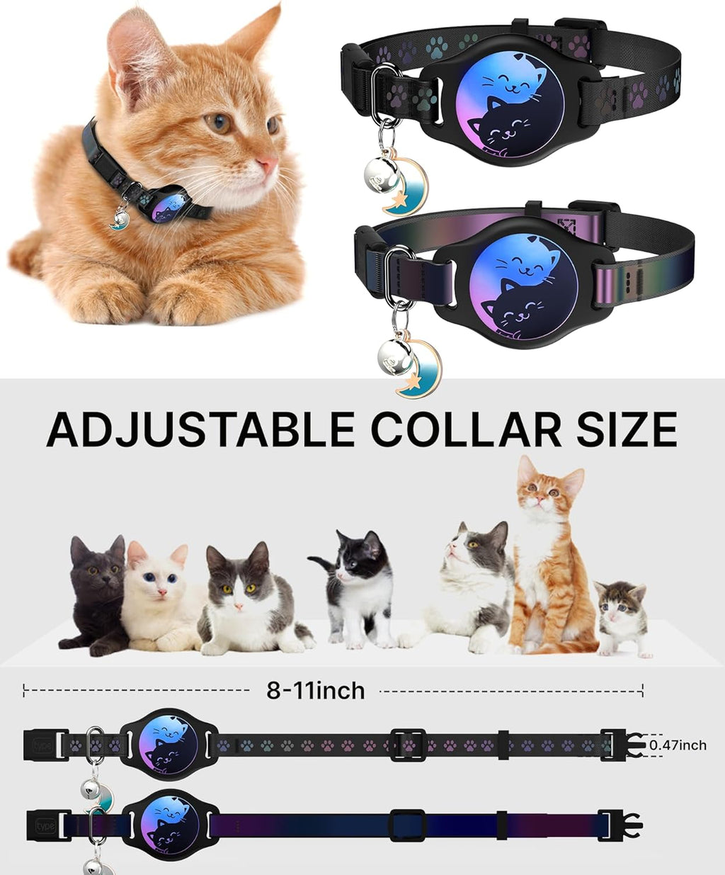 Paquete Doble: Collar KovaPets para Gato con Soporte para Apple AirTag y Broche de Seguridad(8-11")