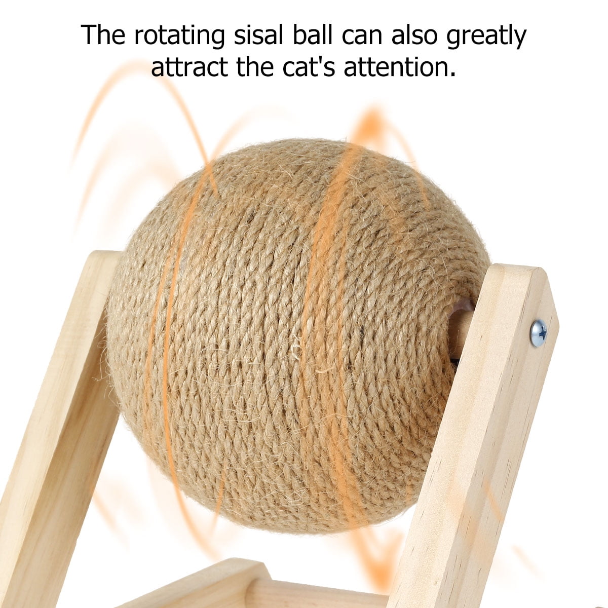 Pelota rascadora de sisal natural para gatos con hierba gatera - Poste rascador interactivo de madera maciza (7x7x6,3 pulgadas) con pelota giratoria para gatos y gatitos de interior