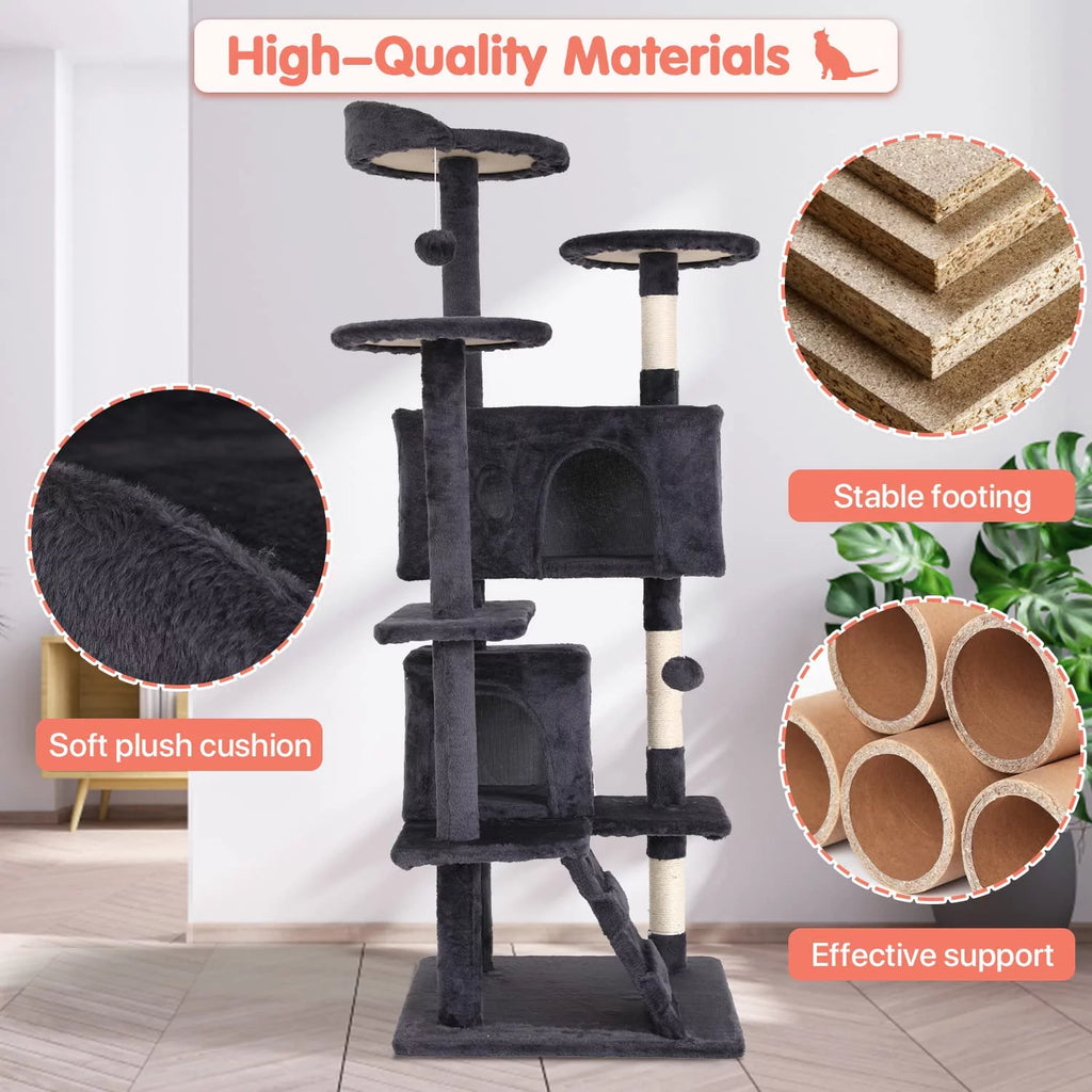 Torre Rascadora KovaPets Premium: Centro de Entretenimiento de Madera y Sisal Natural (4 Niveles)