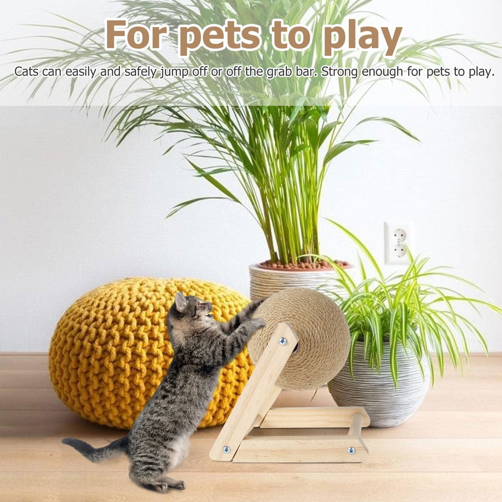 Pelota rascadora de sisal natural para gatos con hierba gatera - Poste rascador interactivo de madera maciza (7x7x6,3 pulgadas) con pelota giratoria para gatos y gatitos de interior