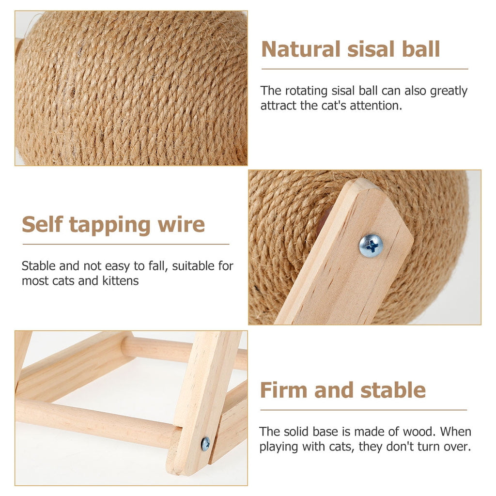 Pelota rascadora de sisal natural para gatos con hierba gatera - Poste rascador interactivo de madera maciza (7x7x6,3 pulgadas) con pelota giratoria para gatos y gatitos de interior