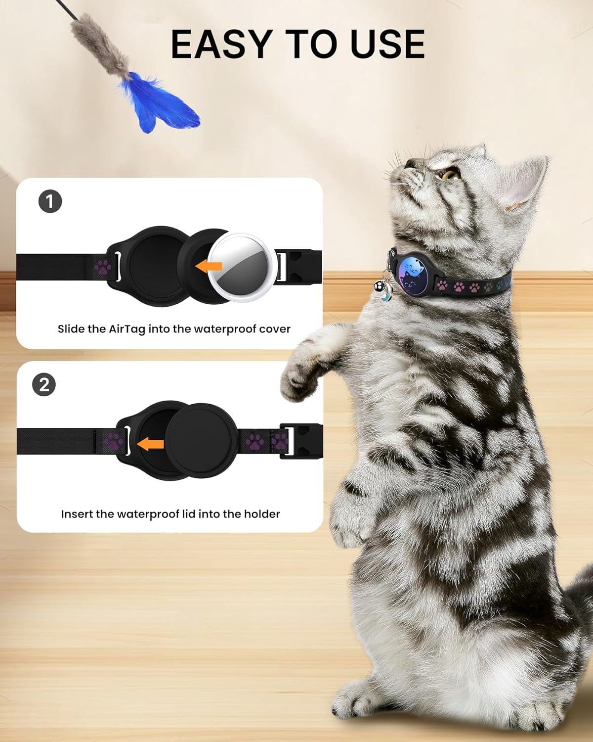 Paquete Doble: Collar KovaPets para Gato con Soporte para Apple AirTag y Broche de Seguridad(8-11")