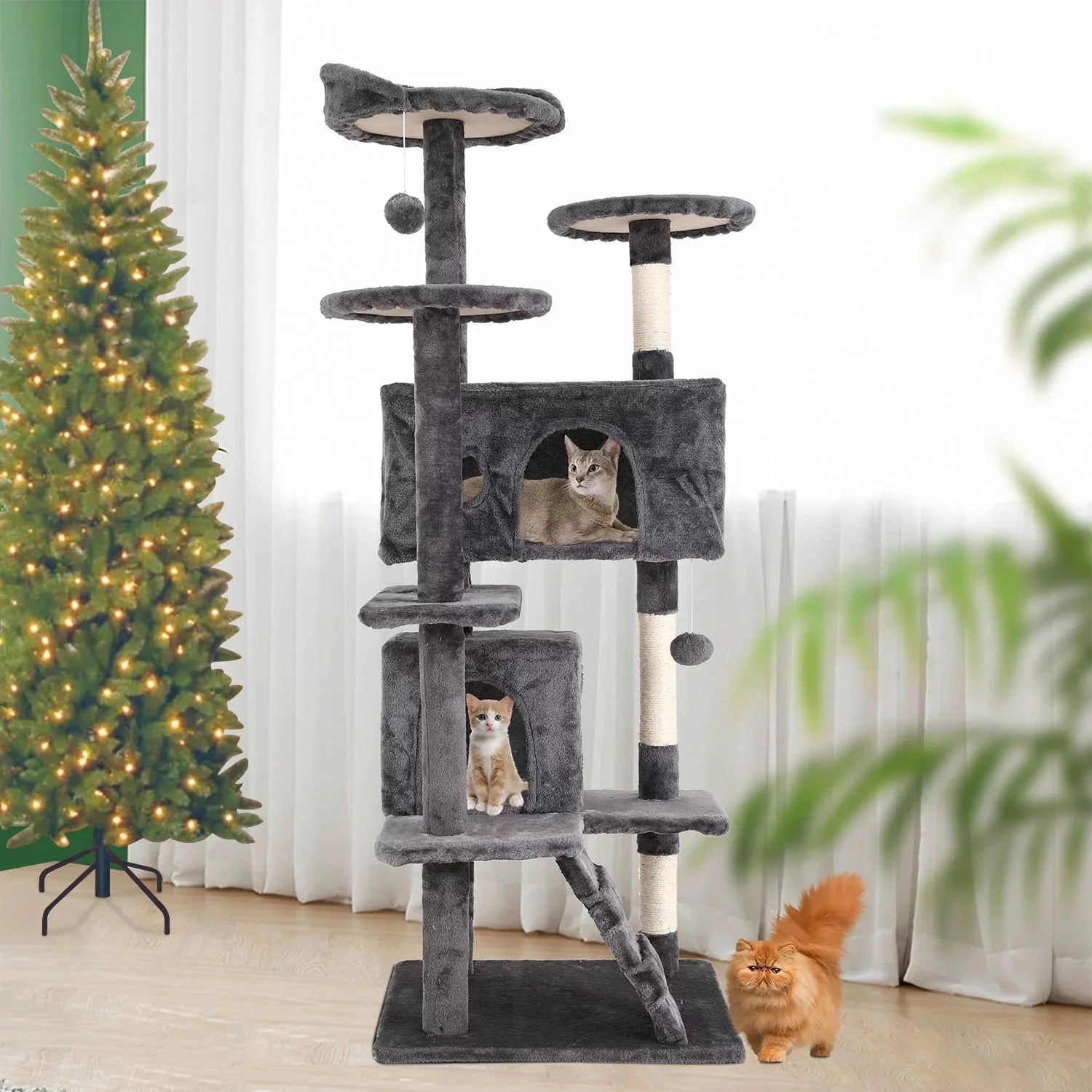 Torre Rascadora KovaPets Premium: Centro de Entretenimiento de Madera y Sisal Natural (4 Niveles)