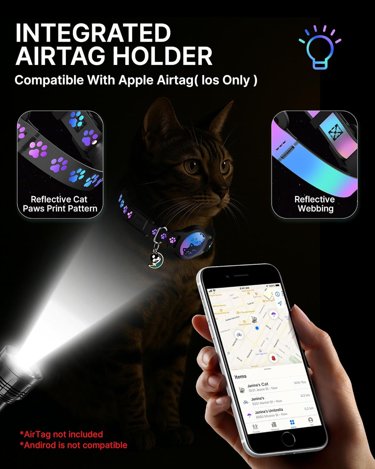 Paquete Doble: Collar KovaPets para Gato con Soporte para Apple AirTag y Broche de Seguridad(8-11")