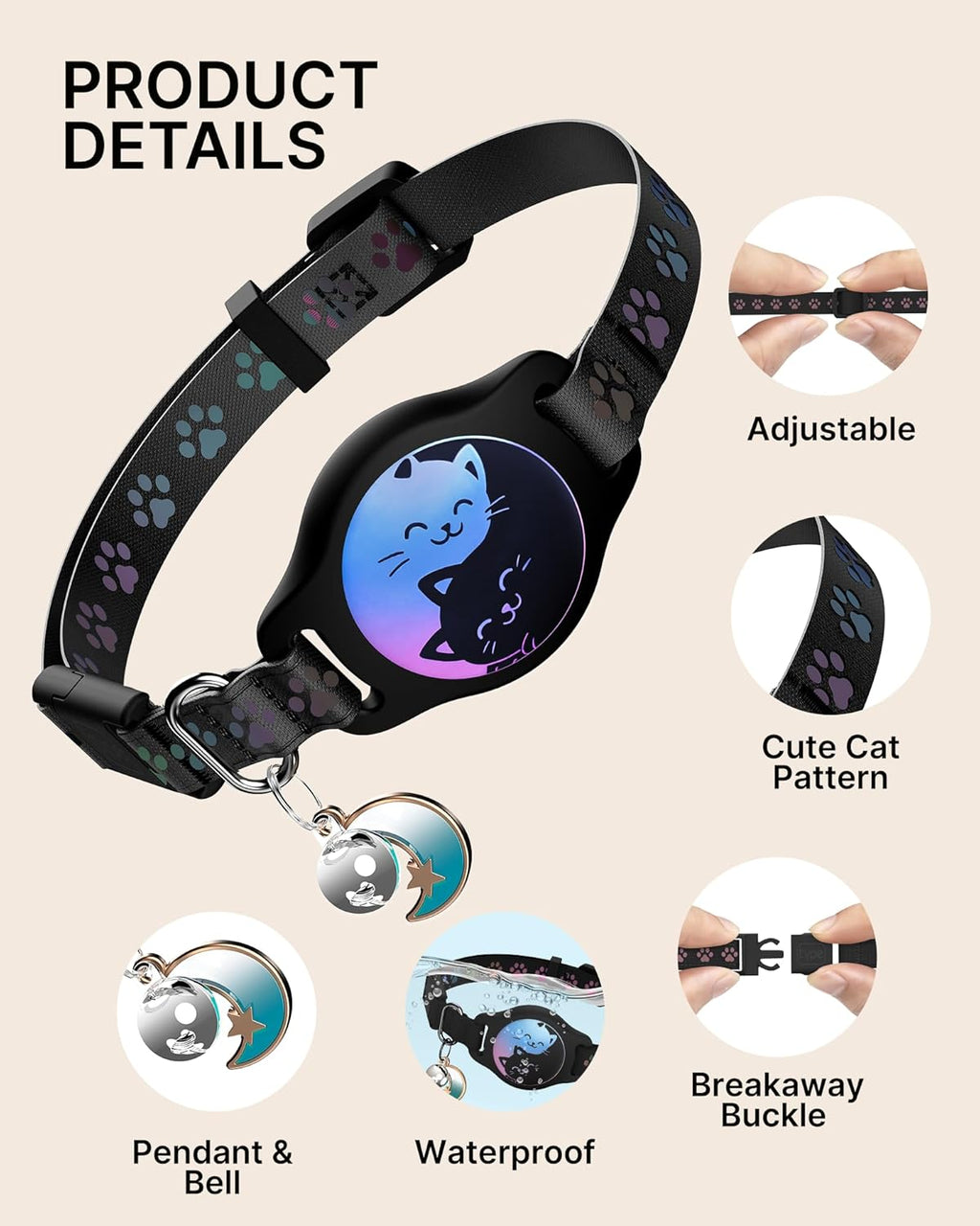 Paquete Doble: Collar KovaPets para Gato con Soporte para Apple AirTag y Broche de Seguridad(8-11")